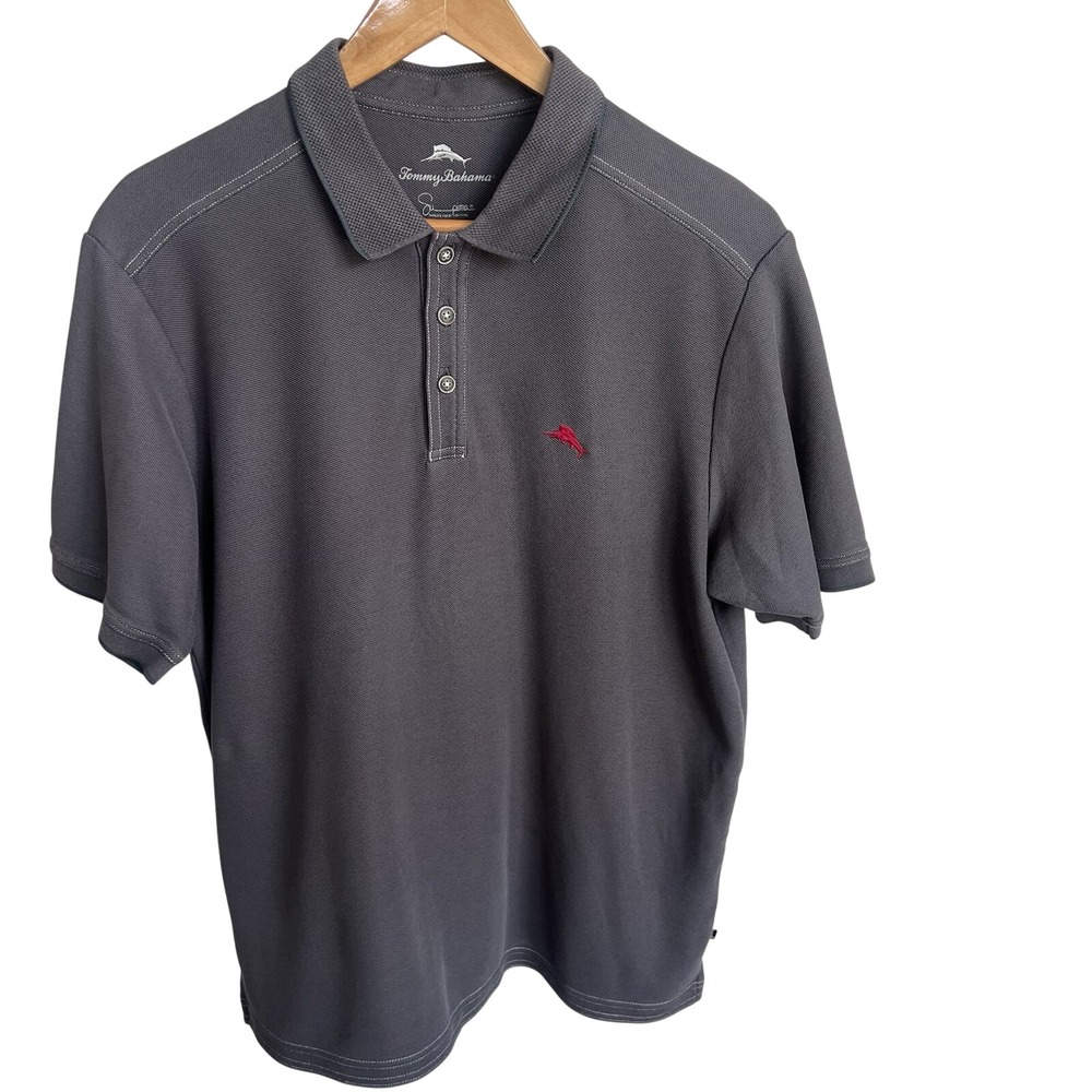 Tommy Bahama Supima Polo Short Sleeve Shirt Men sz Medium Gray Golf Performance